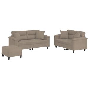 vidaXL sofas&aelig;t 3 dele med puder mikrofiberstof gr&aring;brun