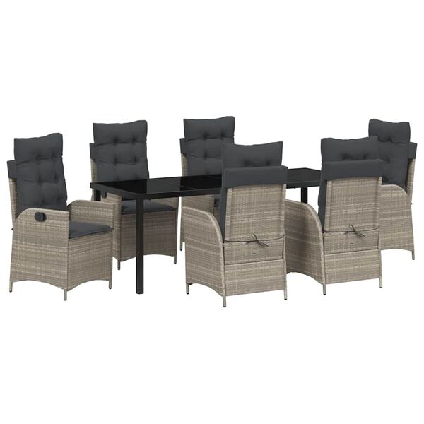 vidaXL Have Spisebordss&aelig;t med pude 7 pcs Lysegr&aring; polyrattan