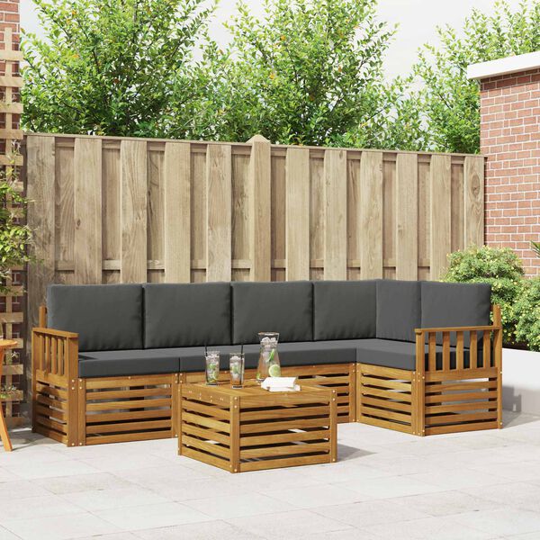 vidaXL Sofas&aelig;t med pude 6 pcs Naturlig og Antracit Massivt Akacietr&aelig;