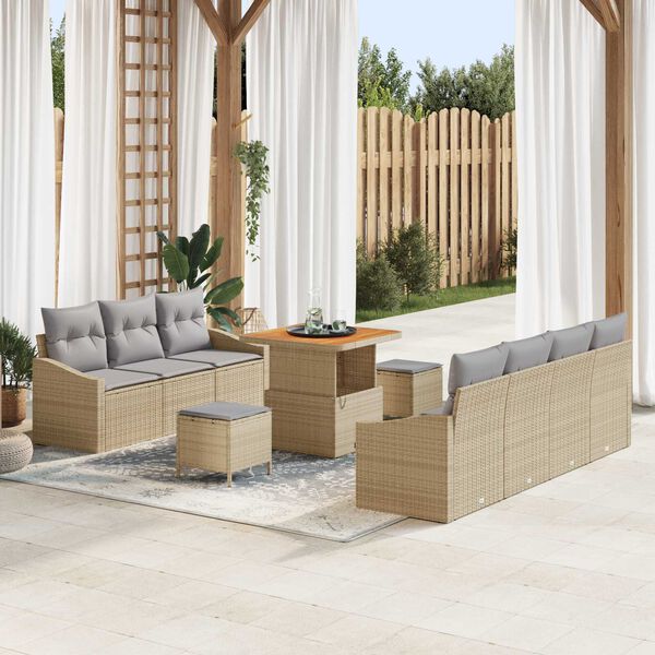 vidaXL Havesofa S&aelig;t med pude 10 pcs Beige polyrattan