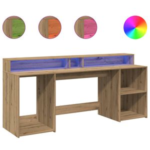 vidaXL skrivebord med LED-lys 200x55x91 cm konstrueret tr&aelig; gammelt eg