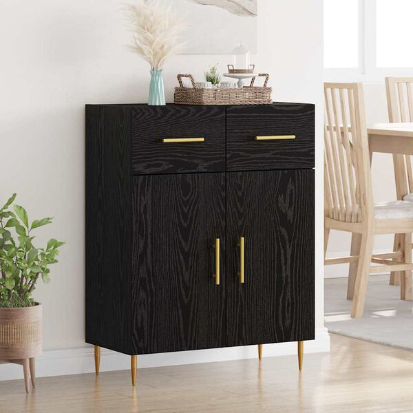 vidaXL Sideboard med skuffe Sort eg 69,5 x 34 x 90 cm Konstrueret tr&aelig;