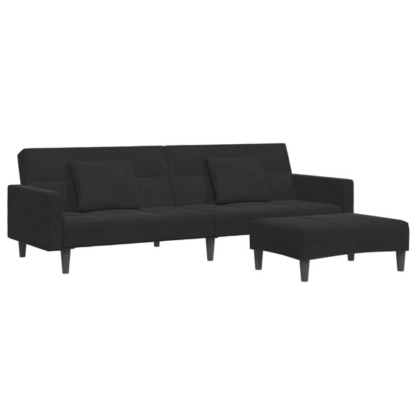 vidaXL 2-personers sovesofa med fodskammel velour sort