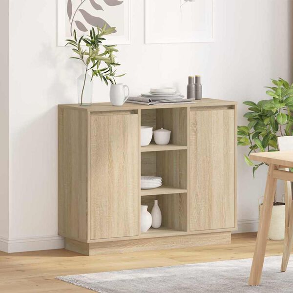 vidaXL LED Sideboard med dør Sonoma eg 90 x 32 x 75 cm Konstrueret træ