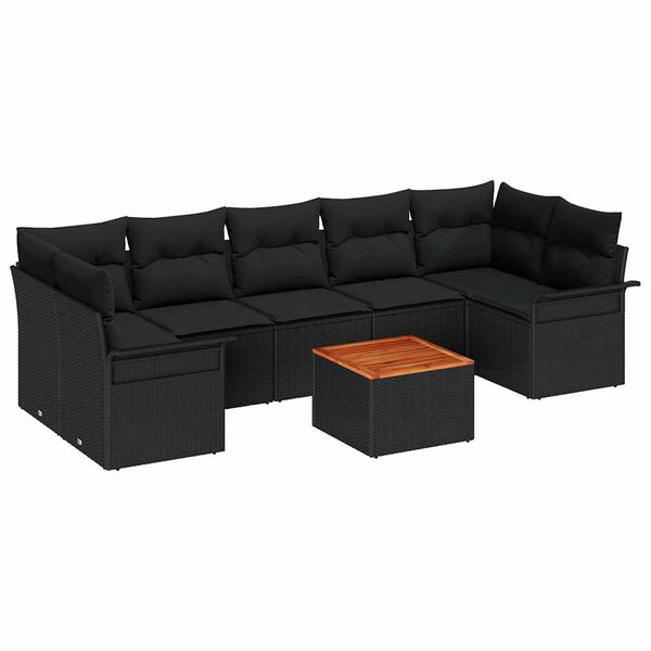 vidaXL Havesofa S&aelig;t med pude 8 pcs Sort polyrattan