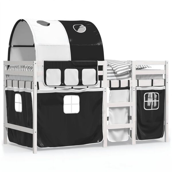 vidaXL h&oslash;jseng med tunnel 90x200 cm massivt fyrretr&aelig; hvid og sort