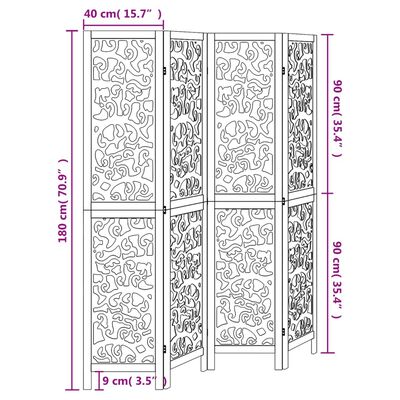 vidaXL rumdeler 4 paneler massivt kejsertræ hvid