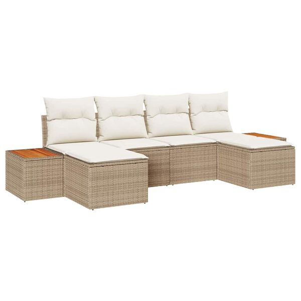 vidaXL Havesofa S&aelig;t med pude 6 pcs Beige polyrattan