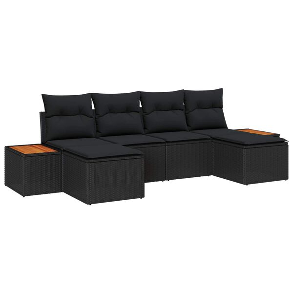 vidaXL Havesofa S&aelig;t med pude 6 pcs Sort Poly Rattan
