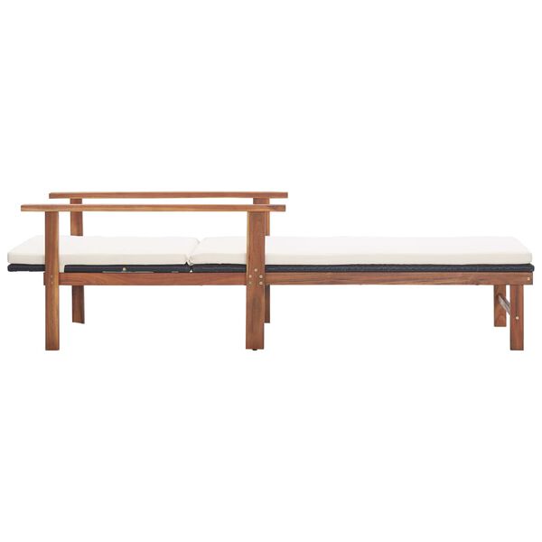 vidaXL liggestol med hynde polyrattan og massivt akacietr&aelig; sort