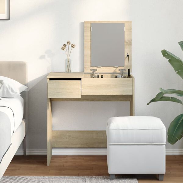 vidaXL makeupbord med spejl 73x46,5x120 cm sonoma-eg