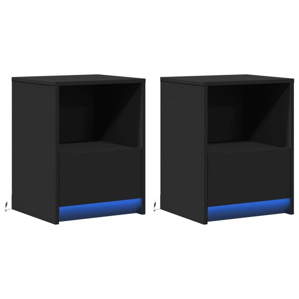 vidaXL sengeborde 2 stk. med LED-lys konstrueret træ sort