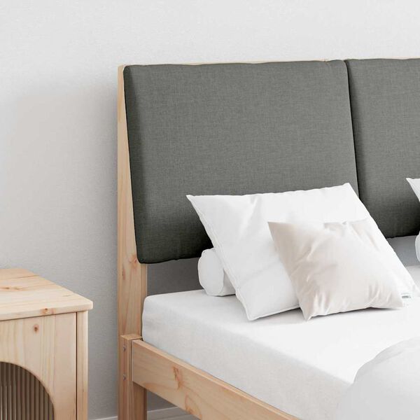 vidaXL Polstret sengegavl M&oslash;rkegr&aring; 135 cm Massiv fyrretr&aelig;