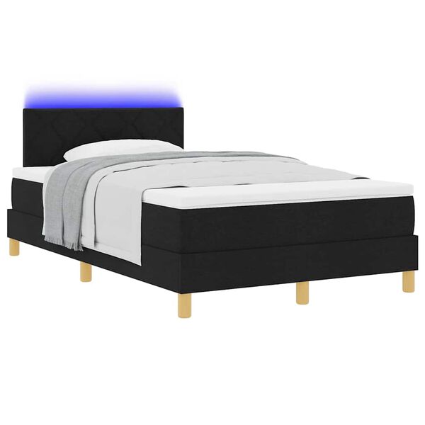 vidaXL LED Box Spring Bed med madras med LED Sort 120 x 200 cm Stof
