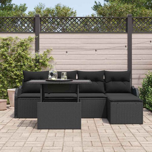vidaXL Havesofa S&aelig;t med pude 6 pcs Sort Poly rattan
