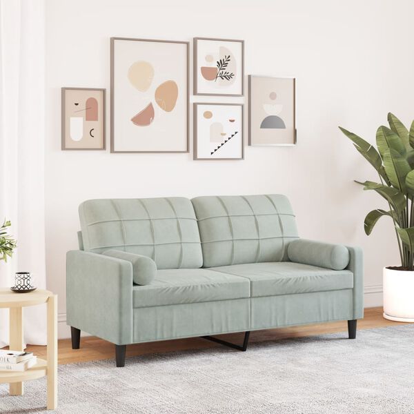vidaXL 2-personers sofa med pyntepuder 140 cm velour lysegrå