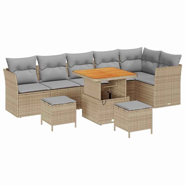 vidaXL Havesofa S&aelig;t med pude 9 pcs beige og lysegr&aring; 80 x 80 x 71 cm