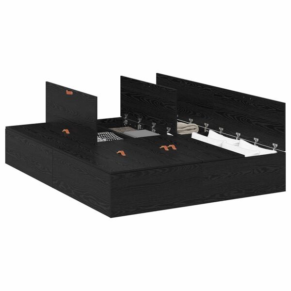 vidaXL Sengestel med opbevaring Sort eg 140 x 200 cm Konstrueret tr&aelig;