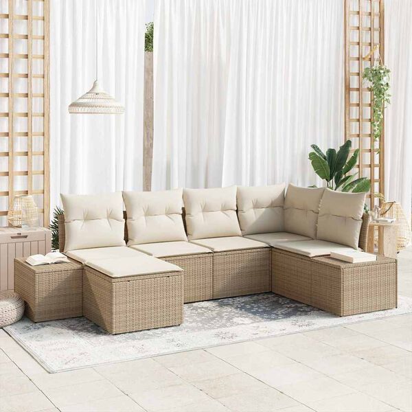 vidaXL Havesofa S&aelig;t med pude 6 pcs Beige og creme polyrattan