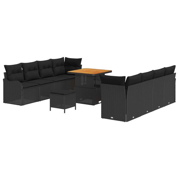 vidaXL Havesofa Sæt 11 pcs Sort polyrattan