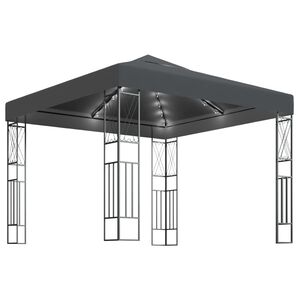 vidaXL pavillon med LED-lysk&aelig;der 3x3 m stof antracitgr&aring;