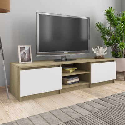 vidaXL tv-bord 140x40x35,5 cm konstrueret træ hvid og sonoma-eg