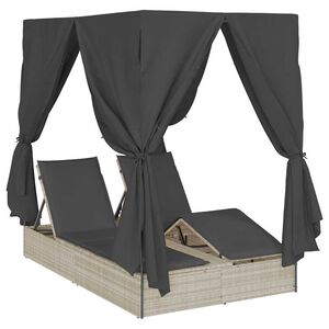 vidaXL Dobbelt Solseng med Tag Lysegrå 205 x 129 x 200 cm PE rattan