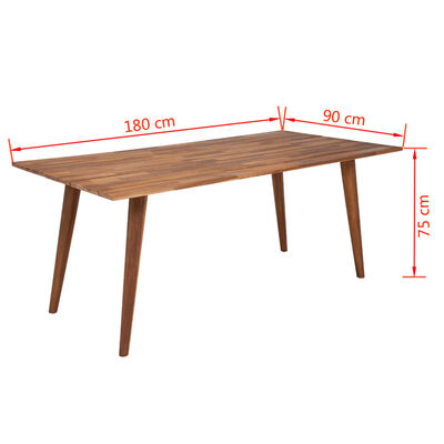 vidaXL spisebord i massivt akacietræ 180 x 90 x 75 cm brun