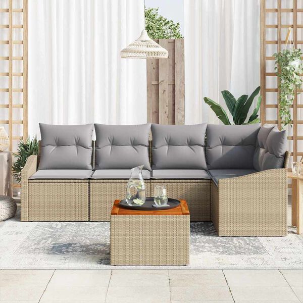 vidaXL Havesofa Sæt med opbevaring 6 pcs Beige og lys grå polyrattan