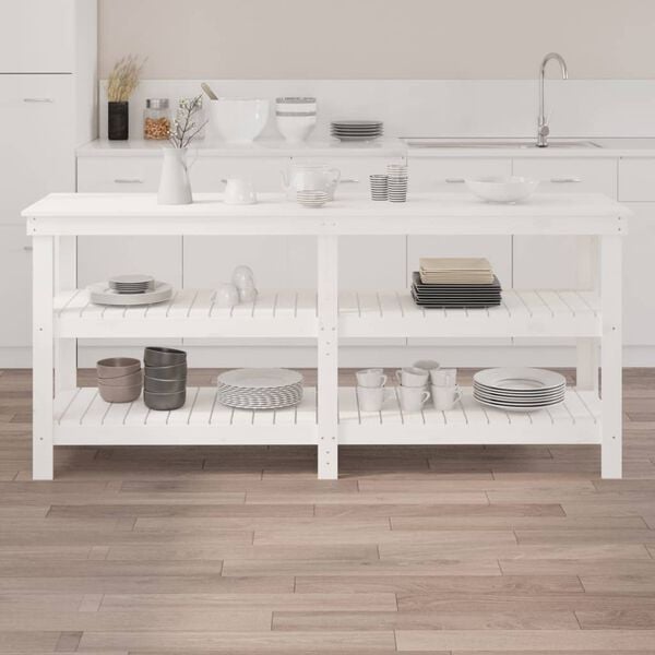 vidaXL arbejdsbord 181x50x80 cm massivt fyrretr&aelig; hvid