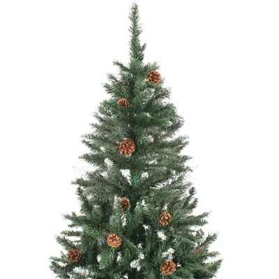 vidaXL kunstigt juletræ med grankogler og hvidt glitter 180 cm