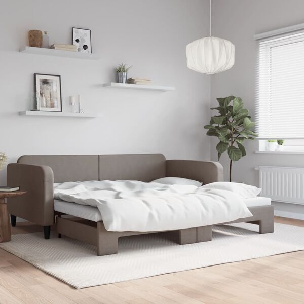 vidaXL daybed med udtr&aelig;k 100x200 cm stof gr&aring;brun