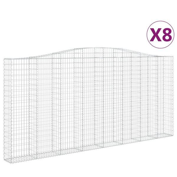 vidaXL buede gabionkurve 8 stk. 400x30x180/200 cm galvaniseret jern