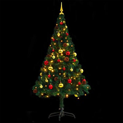 vidaXL kunstigt juletræ med lys og julekugler 150 cm grøn
