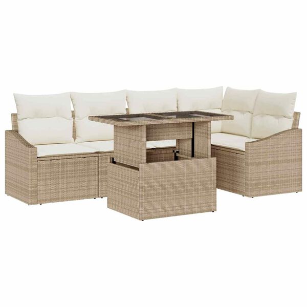 vidaXL Havesofa S&aelig;t med pude med opbevaring 6 pcs Beige og creme
