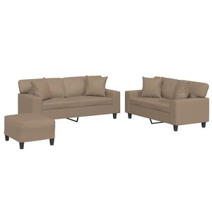 vidaXL sofas&aelig;t 3 dele med puder kunstl&aelig;der cappuccinofarvet