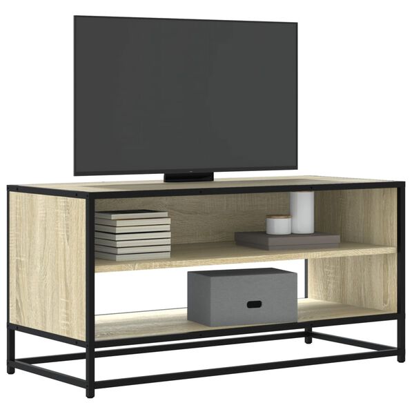 vidaXL tv-bord 91x40x46 cm konstrueret tr&aelig; og metal sonoma-eg