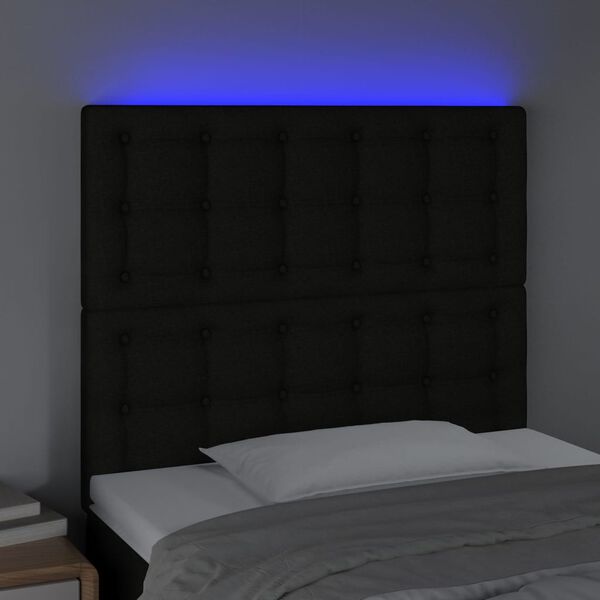 vidaXL sengegavl med LED-lys 100x5x118/128 cm stof sort