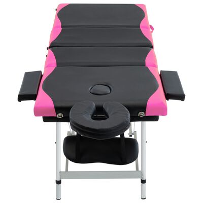 vidaXL sammenfoldeligt massagebord aluminiumsstel 4 zoner sort lyserød