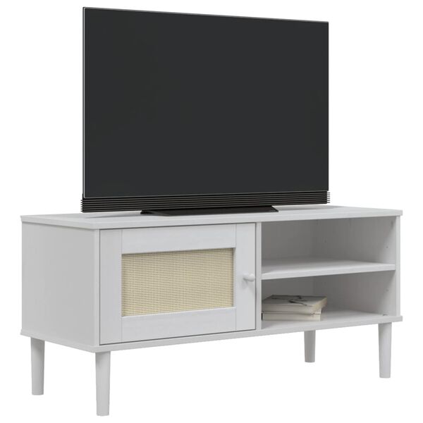 vidaXL tv-bord SENJA 106x40x49 cm rattan-look massivt fyrretræ hvid