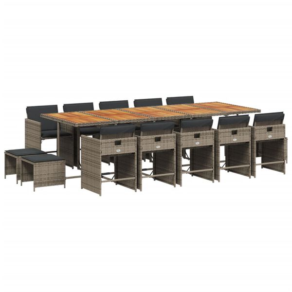 vidaXL spisebordss&aelig;t til haven 15 dele med hynder polyrattan gr&aring;