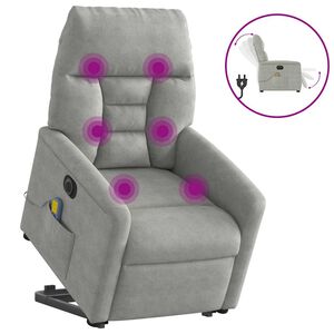 vidaXL massagestol med l&oslash;ftefunktion mikrofiberstof lysegr&aring;