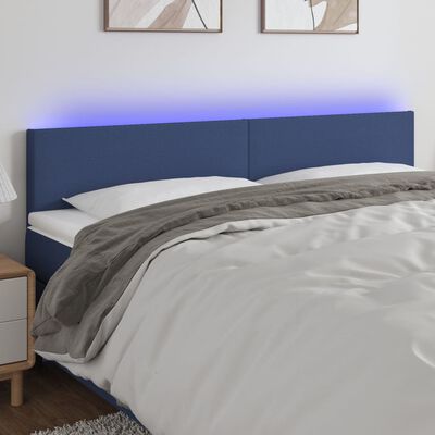 vidaXL sengegavl med LED-lys 180x5x78/88 cm stof blå
