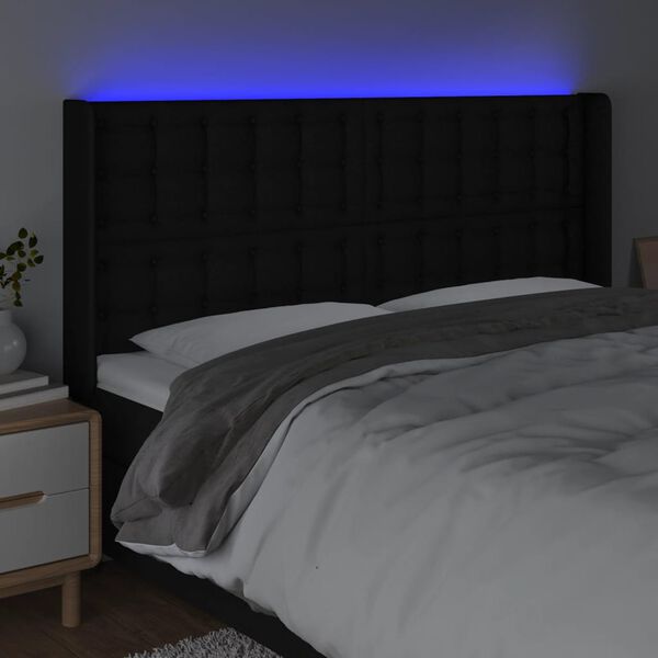 vidaXL sengegavl med LED-lys 183x16x118/128 cm stof sort