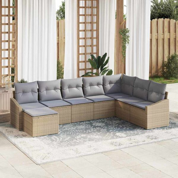 vidaXL Sofa S&aelig;t med pude 8 pcs Beige polyrattan