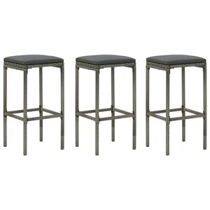 vidaXL barstole med hynder 3 stk. polyrattan gr&aring;