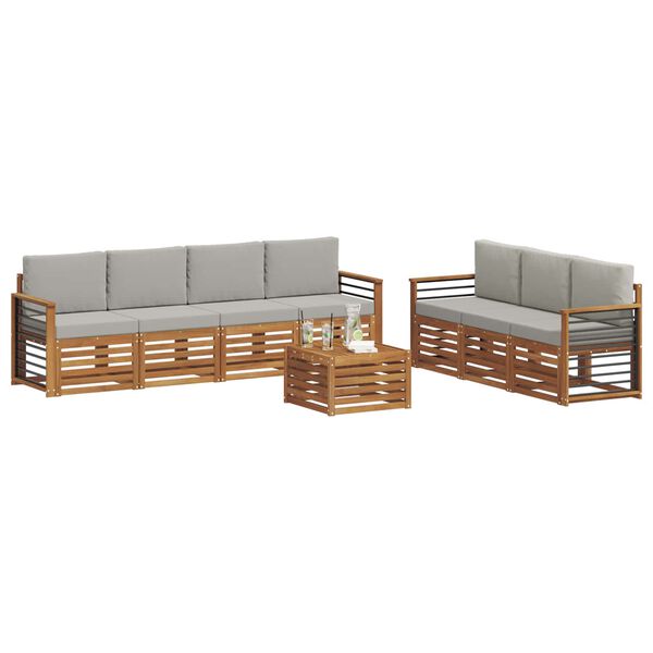 vidaXL Sofas&aelig;t med pude 8 pcs Naturlig og Lys Gr&aring; Massivt Akacietr&aelig;