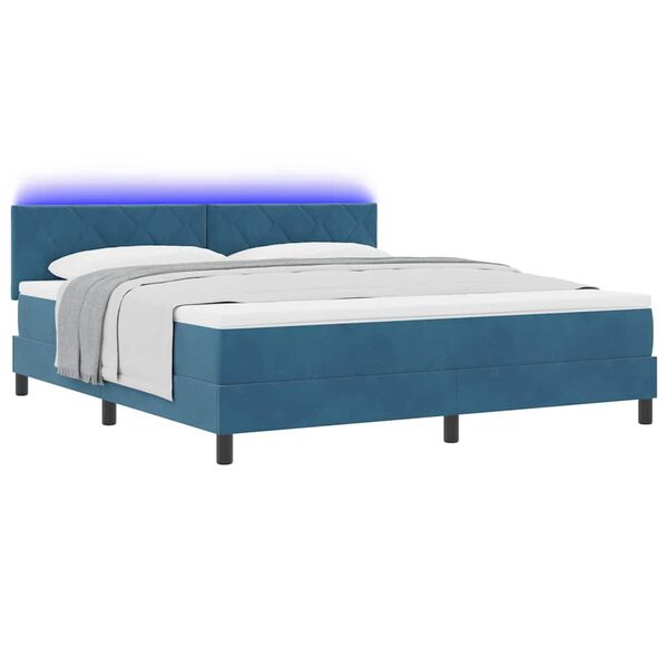 vidaXL LED Box Spring Bed med madras M&oslash;rk bl&aring; 180 x 200 cm Fl&oslash;jl