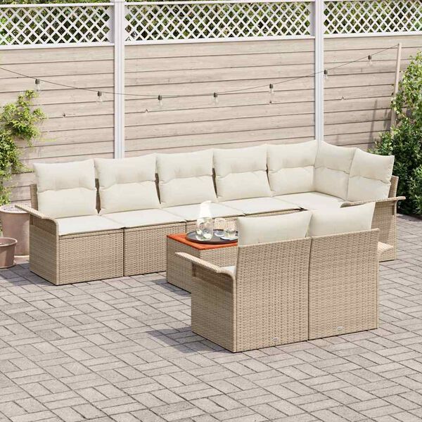 vidaXL Havesofa S&aelig;t med pude 9 pcs Beige polyrattan