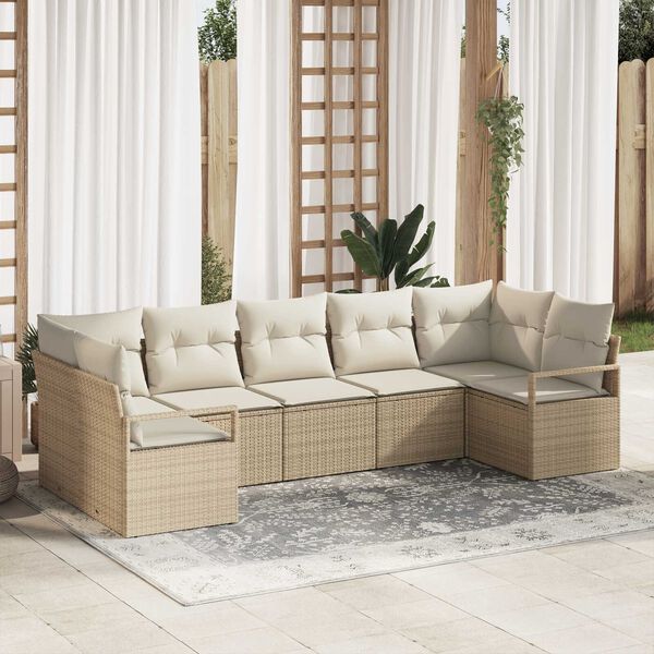 vidaXL Havesofa Sæt med pude 7 pcs Beige og hvid polyrattan